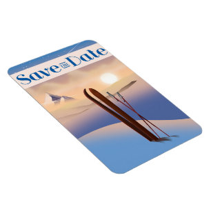 Save The Date Wedding Vintage Ski Magnet