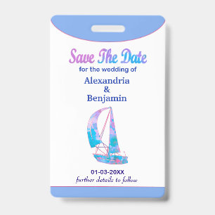 Save The Date Wedding Watercolor ID Badge