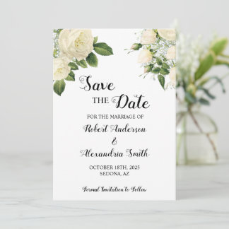 Save the Date Wedding White Flowers Invitation