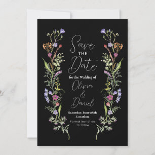 Save The Date Wedding Wildflower Floral Dark