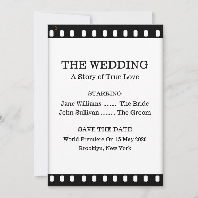 Save The Date Wedding With A Movie Film Theme (Front)