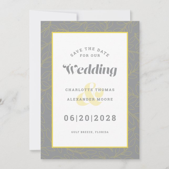 Save The Date Wedding | Yellow Grey Modern Pattern (Front)