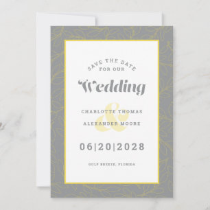 Save The Date Wedding   Yellow Grey Modern Pattern