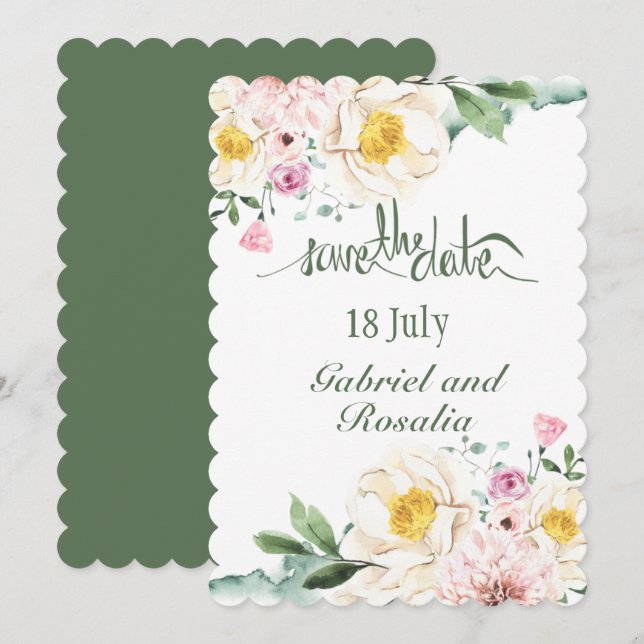 Save The Date Weeding Green & Yellow  Announcement (Front/Back)