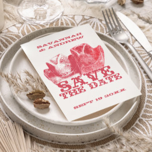Save the Date Western Saddle Pink Cowboy Hat Announcement Postcard