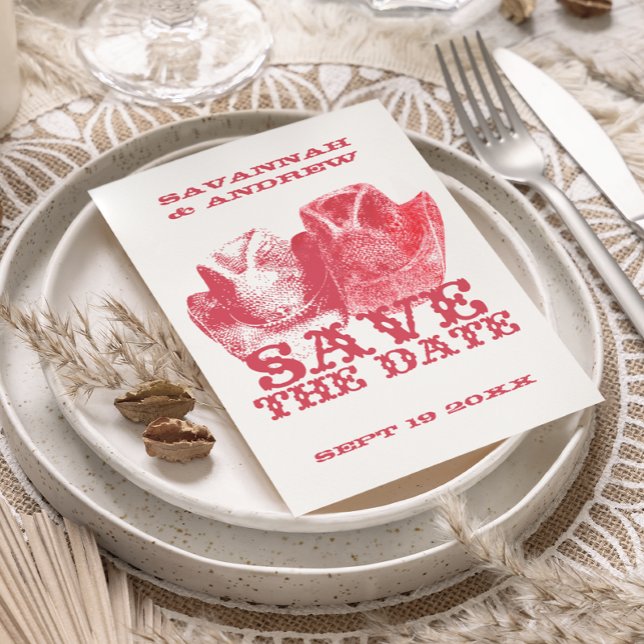 Save the Date Western Saddle Pink Cowboy Hat  Announcement Postcard (Creator Uploaded)
