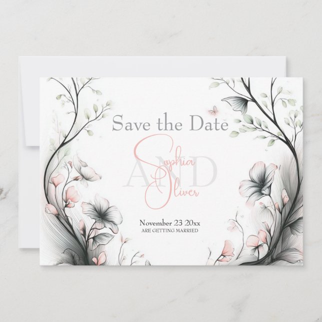 Save the Date | Whimsical Delicate Blush Floral Invitation (Front)