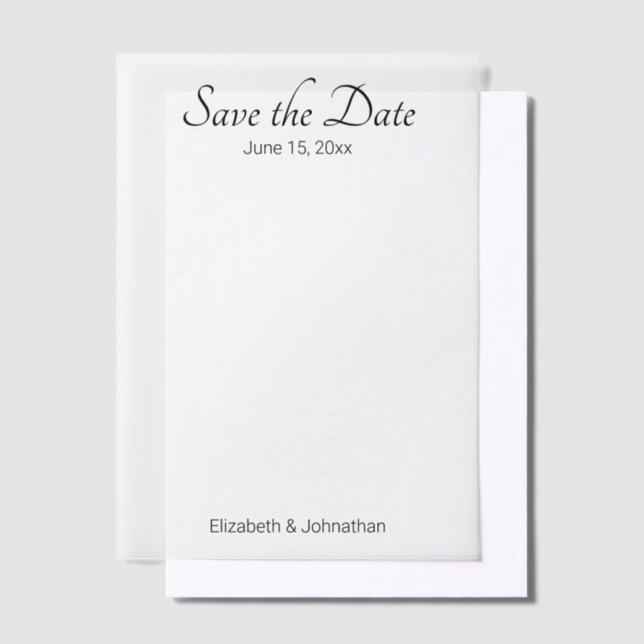Save the Date White and Black Elegant Wedding Vellum Invitations (Offset)