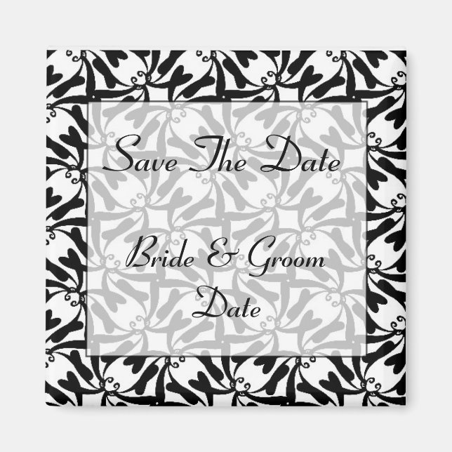 Save the Date WHITE AND BLACK Wedding Magnets (Front)
