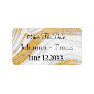 Save The Date  White and Gold Agate Label