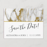 Save the Date White and Gold Elegant Marble