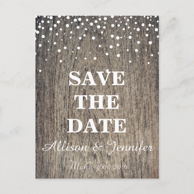 Save the date White and Gold Glitter Faux Foil Announcement Postcard (Front)