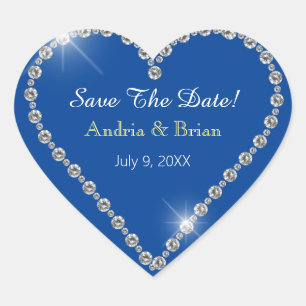 Save The Date, White Diamond Heart Names Deep Blue Sticker
