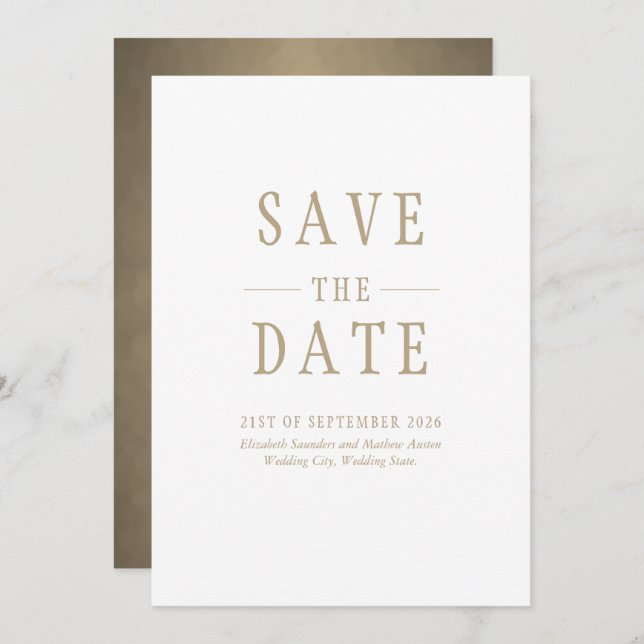 Save the Date White Gold Simple Invitation (Front/Back)