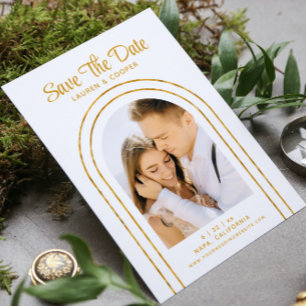 Save The Date White Gold Stylish Art Deco Wedding