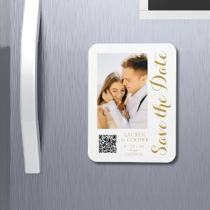 Save The Date White Gold Stylish Modern Wedding Magnet