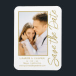 Save The Date White Gold Stylish Modern Wedding Magnet<br><div class="desc">Save The Date White Gold Stylish Script Modern Wedding Magnets features a white background with your custom photo. Personalise with your text by editing the text in the text boxes provided. Designed for you by ©Evco Studio www.zazzle.com/store/evcostudio</div>