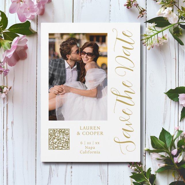 Save The Date White Gold Stylish Script Modern (Creator Uploaded)