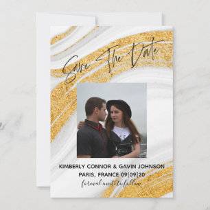 Save The Date White, Grey and Gold Marble