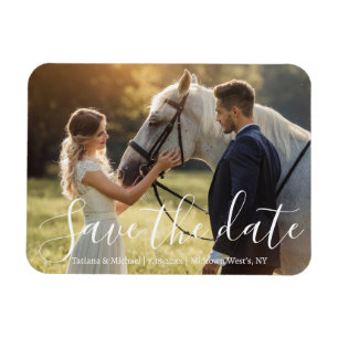 save the date white handwriting wedding photo magnet