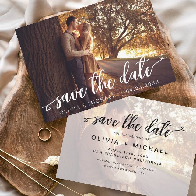 Save the Date White Handwritten Hearts Photo (Creator Uploaded)
