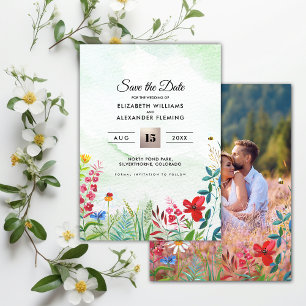 Save the Date. Wild Meadow   Wildflowers Photocard Date