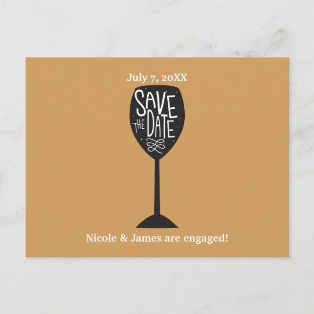 SAVE THE DATE Wine Glass ANY COLOR Postcard (Front)