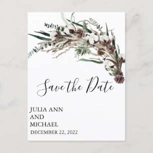 Save the Date Winter Foliage Christmas Cotton   Postcard