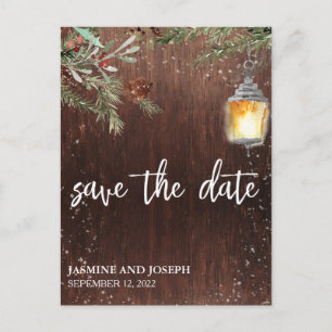 Save the Date Winter Rustic Wood Christmas Announcement Postcard