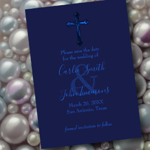 Save the Date with Cross Blue Monotone