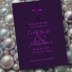 Save the Date with Cross Purple Monotone