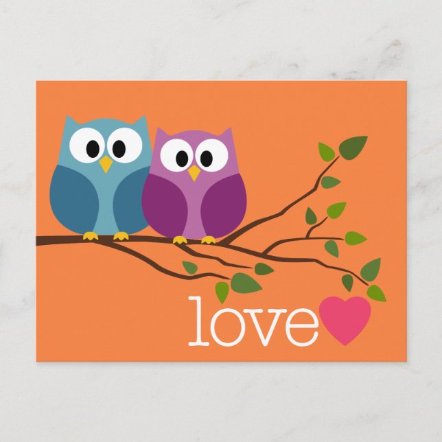 Save the Date with Cute Owl Couple Announcement Postcard (Front)