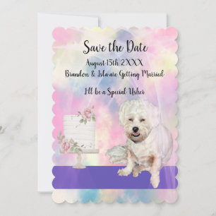Save the Date with Cute White Dog Invitation