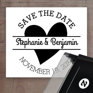 Save the Date with Heart and First Names Self-inking Stamp