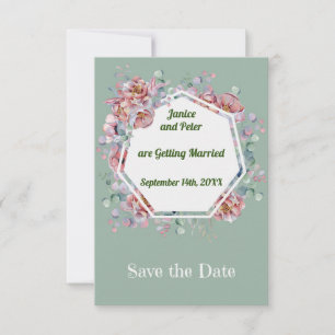 Save the Date with Peach & Green Floral Framing