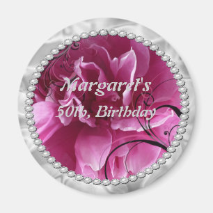 Save the Date with Pearls and Pink Floral Design Magnet