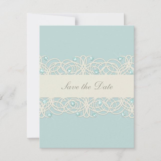 Save the Date with Printed Aqua Mint Crystals (Front)