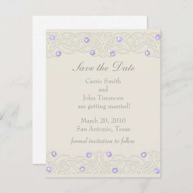 Save the Date with Purple Crystals Invitation (Front/Back)