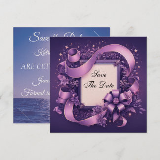 Save the Date with Purple Ribbons