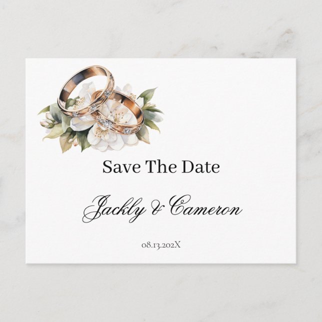 Save the Date with ring Invitation Postcard (Front)
