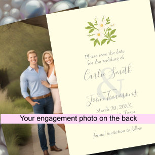 Save the Date with White Flowers Photo Back