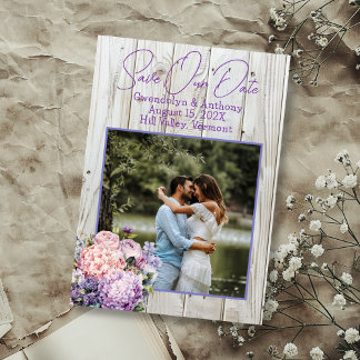 Save the Date Wood and Flowers Photo Announcement