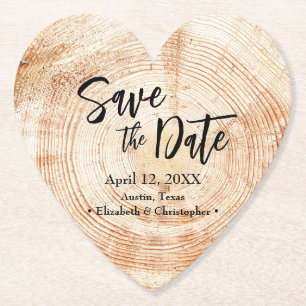 Save the date Wood grain Wedding Rustic Paper Coaster