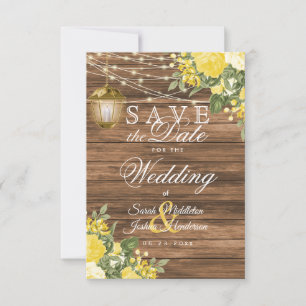 Save the Date Wood, Lanterns and Yellow Flower