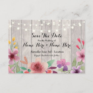 Save The Date Wood Rustic Floral Lights Invite