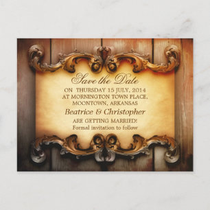 save the date wood vintage postcards