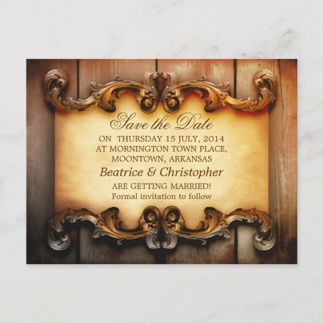 save the date wood vintage postcards (Front)