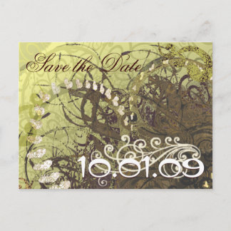 Save The Date Yellow and Brown Hearts Announcement Postcard