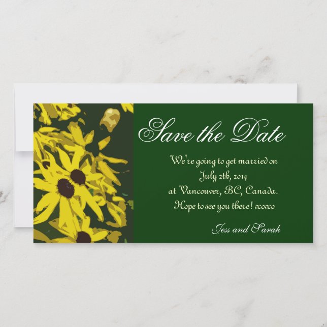 Save the Date, yellow daisy flowers Date (Front)