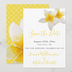 Save the Date Yellow Tropical Flowers Wedding